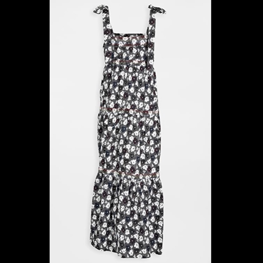 WARM Big Love Maxi Dress Black Multicolor Floral Tiered In Plumeria Print - Picture 11 of 12